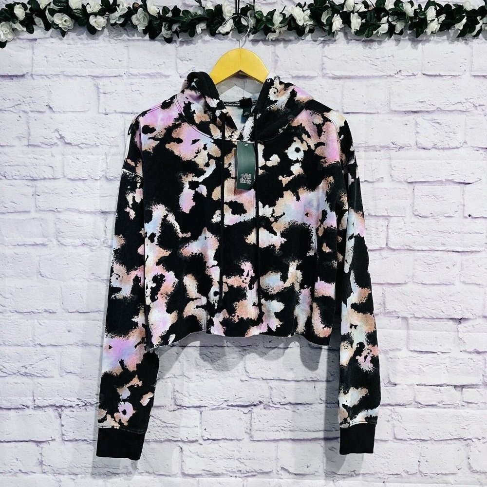 Wild Fable Cropped Pullover‎ Women's Long Sleeve Black Tie Dye Hoodie XXL